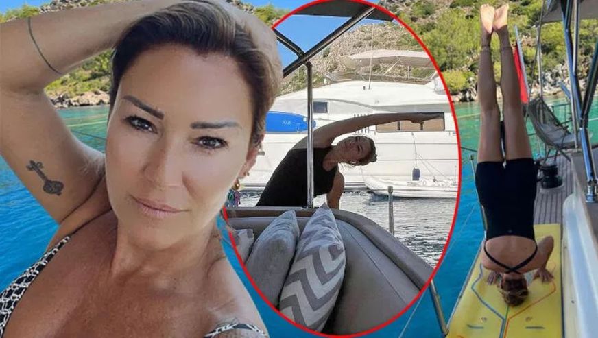 Pınar Altuğ teknede amuda kalktı! O anları sosyal medyada paylaştı!