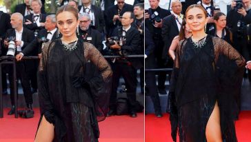 Damla Sönmez Cannes Film Festivali'ne transparan kıyafetiyle yabancı basına poz verdi!
