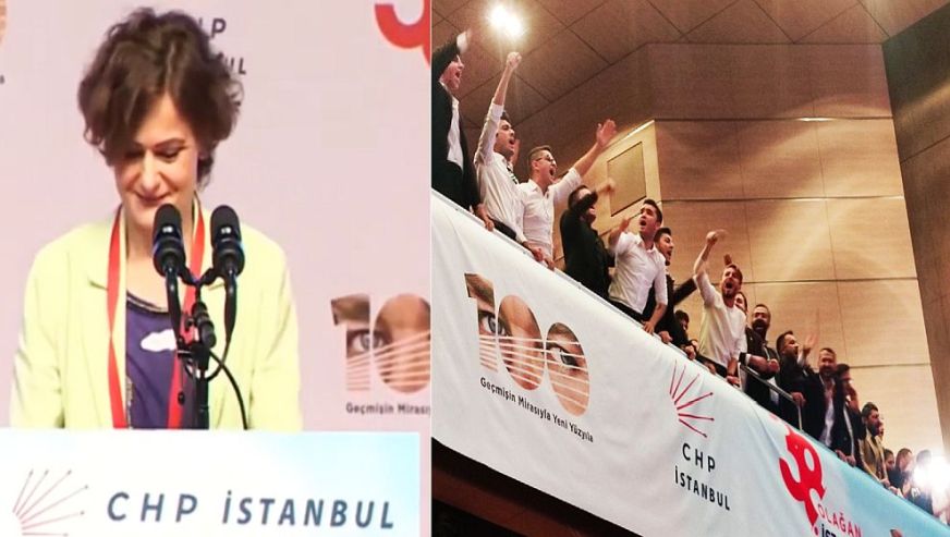 CHP İstanbul İl Kongresi’nde gerginlik... Canan Kaftancıoğlu sahneye çıktığında pankart açan grup yuhalandı!