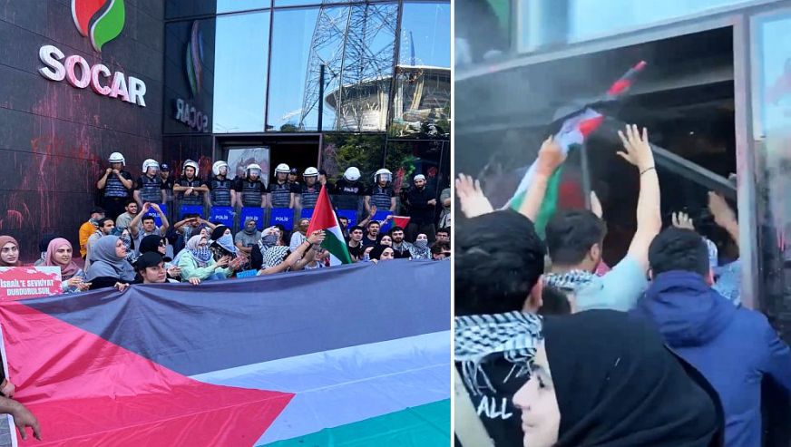 'Filistin için Bin Genç' grubu İstanbul'da Socar'ın binasını bastı...
