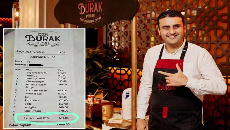 CZN Burak'ın restoranındaki 'servis ve su ücreti' isyan ettirdi..!