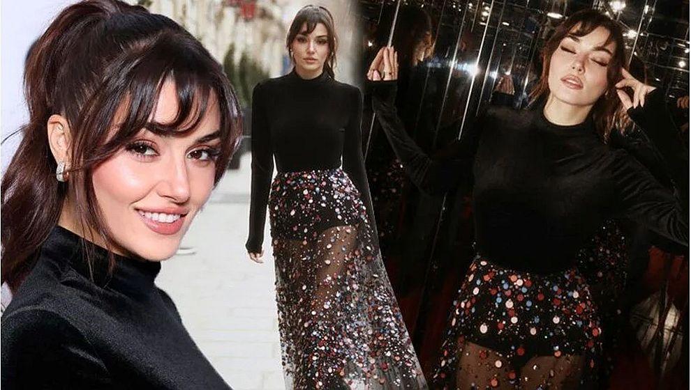 Siyah deri elbisesiyle büyüledi... Hande Erçel, Paris Moda Haftası'na katıldı!
