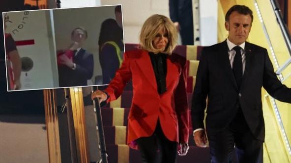 Fransa Cumhurbaşkanı Macron uçakta eşinden tokat yedi!