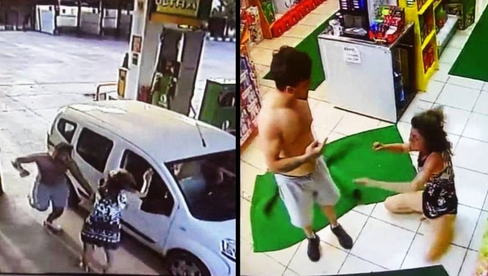 Muğla'da akaryakıt istasyonunda kadına öldüresiye dayak kamerada!