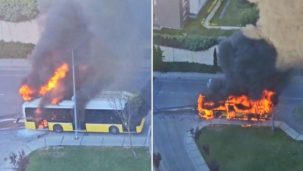 İstanbul Bahçeşehir'de İETT otobüsü alev alev yandı...