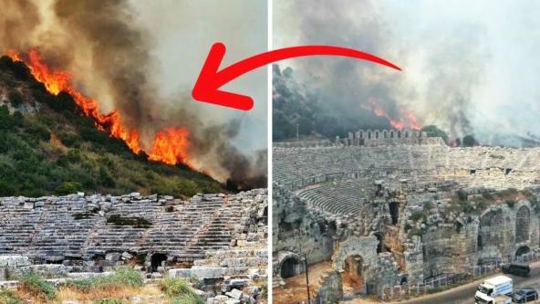 Antalya'da orman yangını! Görüntüler korkunç... Alevler Perge Antik Kenti'ne ulaştı!