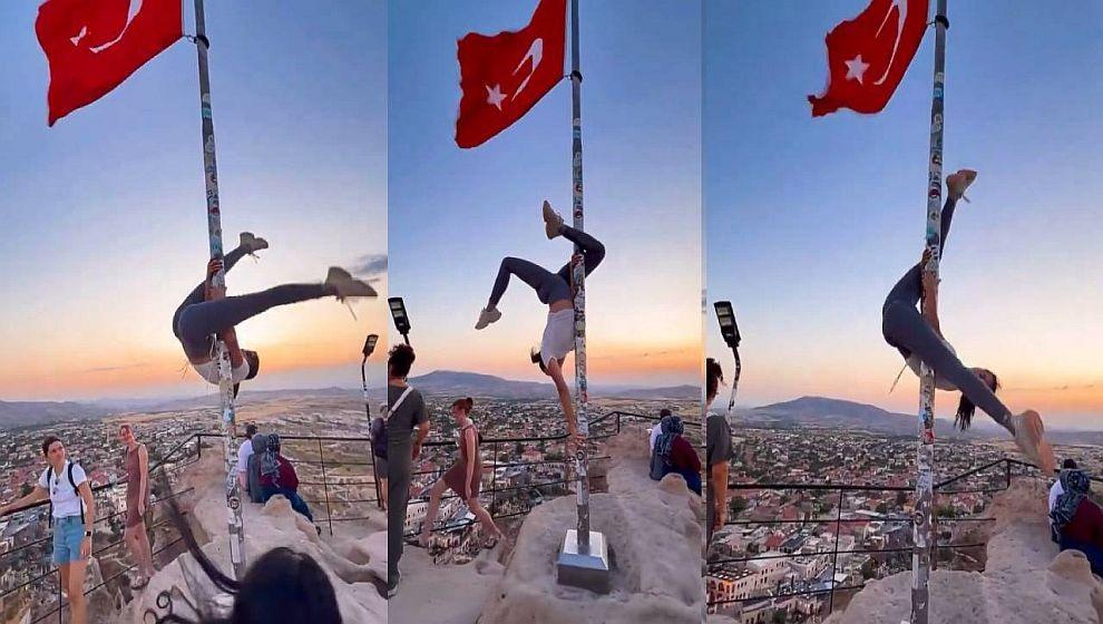 Türk bayrağında direk dansı! Görüntüler sosyal medyayı ayağa kaldırdı! Valilik harekete geçti...