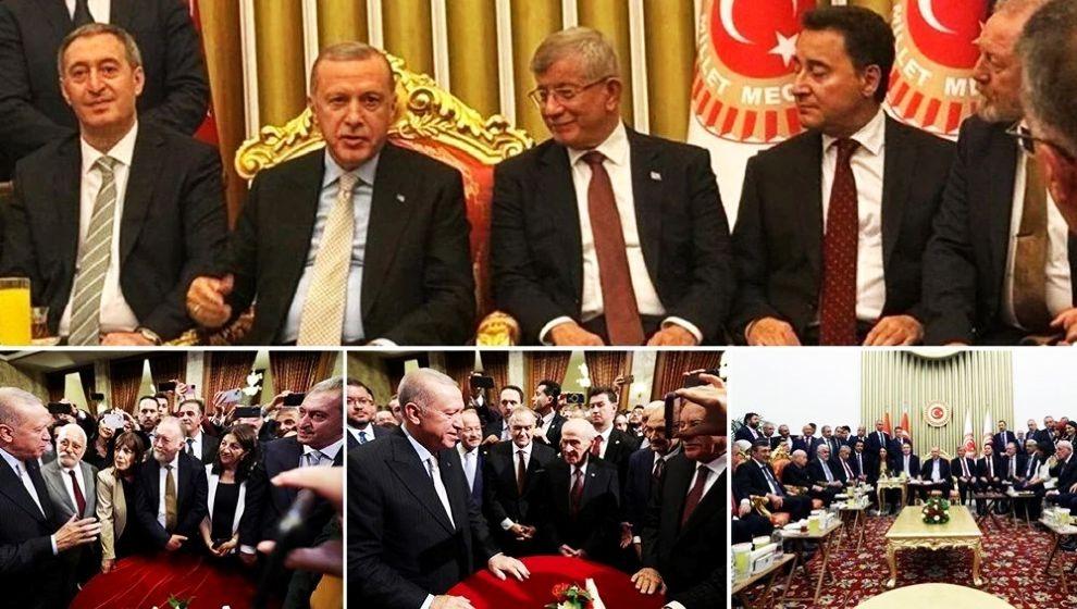 Meclis'te yeni yasama yılı resepsiyonu... Cumhurbaşkanı Erdoğan, Ali Babacan ve Ahmet Davutoğlu yıllar sonra yan yana!
