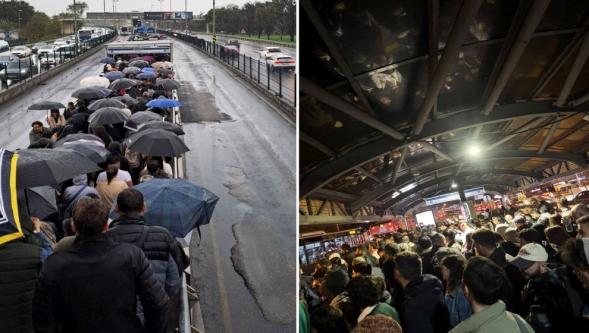 İstanbul'da yağmur 'metrobüs hattını' vurdu! Duraklar tıklım tıklım...