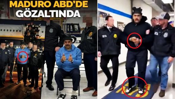 ABD'ye götürülen Maduro'dan yeni görüntüler... 'Elleri kelepçeli ayağında terlik!'