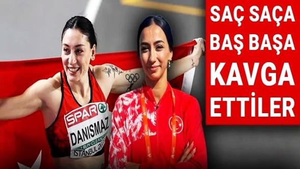 Milli kadın atletler pistin ortasında saç saça baş başa birbirine girdi...