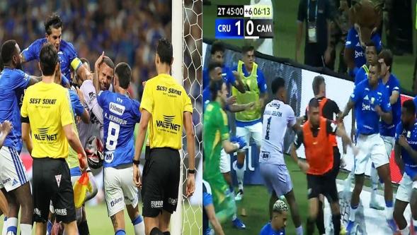 Brezilya'daki derbide tarihi kavga... Tekmeler, yumruklar havada uçuştu, hakem maçı bitirdi!