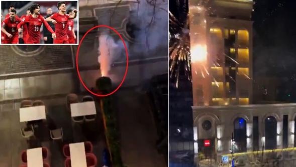 Kosova'da skandal gece.... A Milli Futbol Takımımıza havai fişekli taciz!