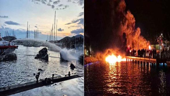 Yalıkavak Marina alevlere teslim oldu... 7 Lüks motoryat battı!