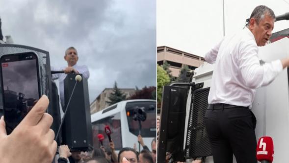 Özgür Özel'in Meclis'e yürüyüşünde tarihi anlar… TOMA'nın üstüne çıktı!
