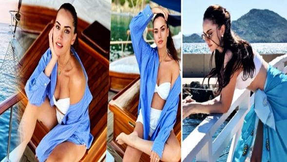 Fahriye Evcen'in bikinili tatil pozlarına beğeni yağdı...