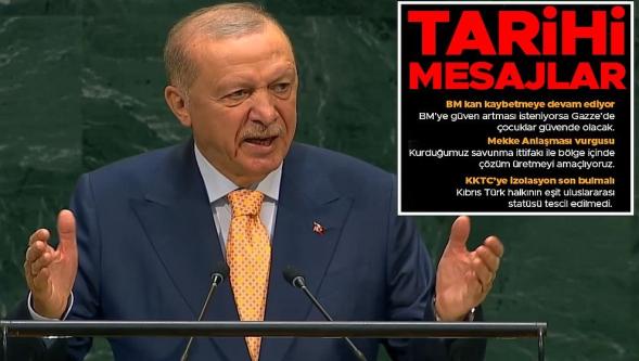 Cumhurbaşkanı Erdoğan'dan BM'de tarihi mesajlar: "Özgür Filistin'in sesi olacağız..!"