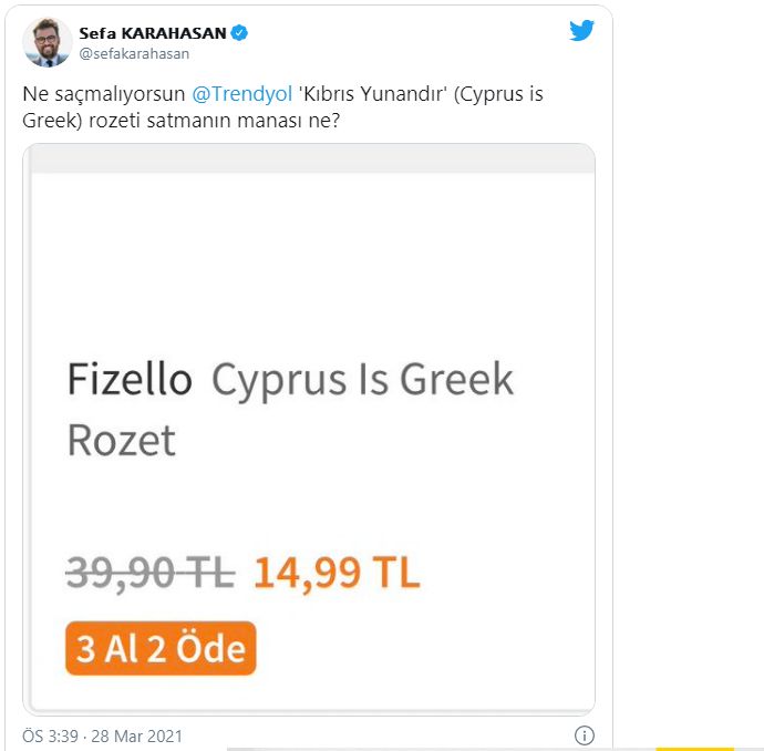 Ünlü E-Ticaret Sitesinden Tepki Çeken 'Kıbrıs'ın Yunandır' Rozeti Satışı!