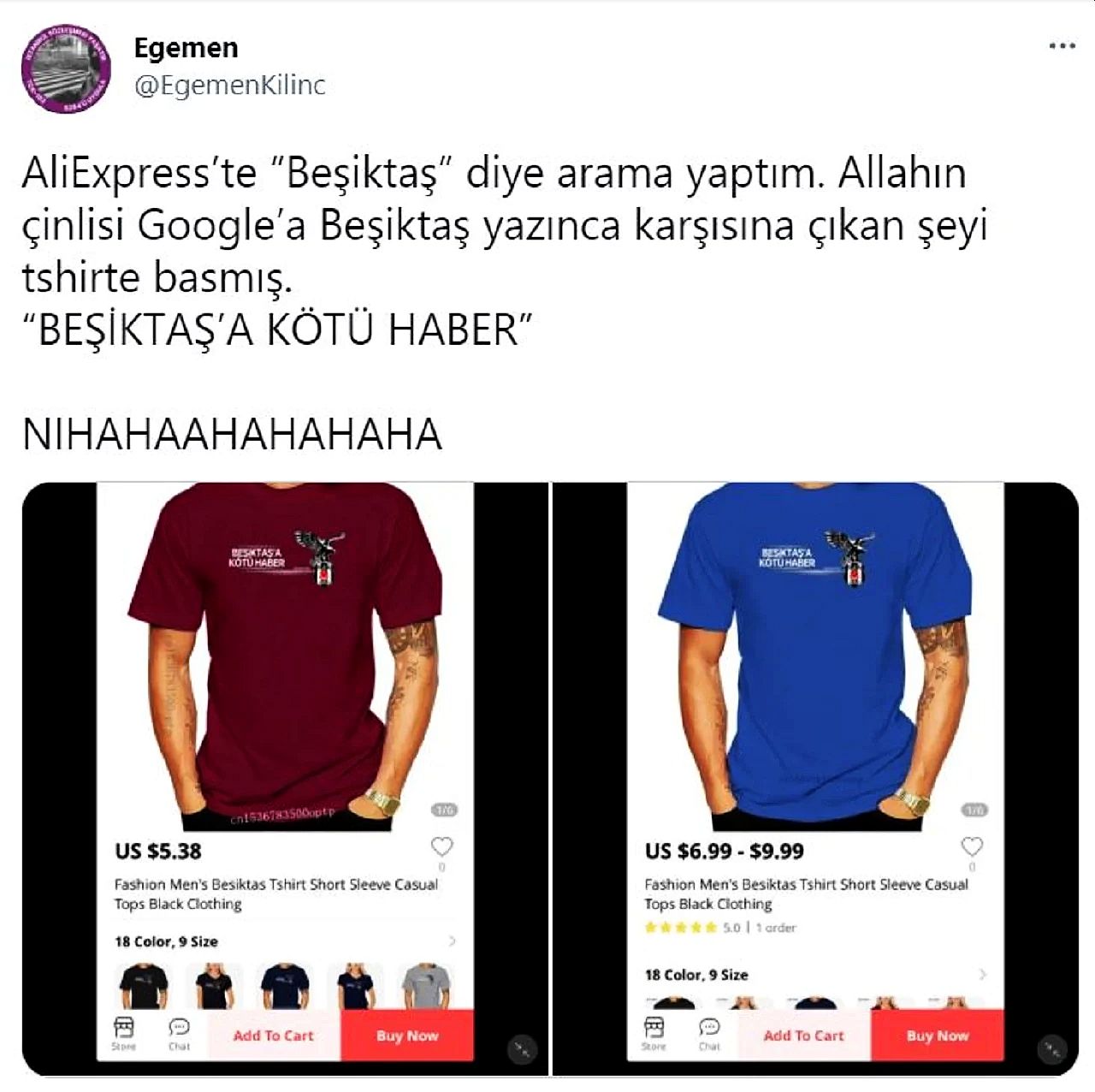 Aliexpress'te 'Beşiktaş'a Kötü Haber' Baskılı Tişörtler Şaşkınlık Yarattı!