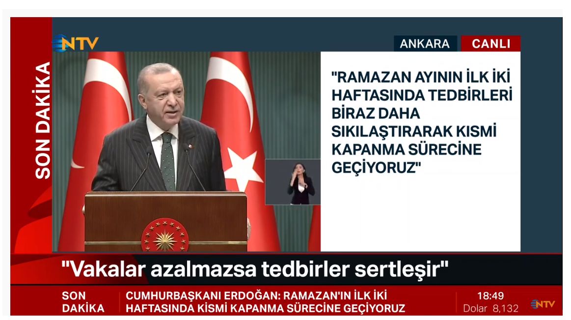 Cumhurbaşkanı Erdoğan: 'Ramazan'ın ilk iki haftası kısmi kapanma uygulamasına geçiyoruz'