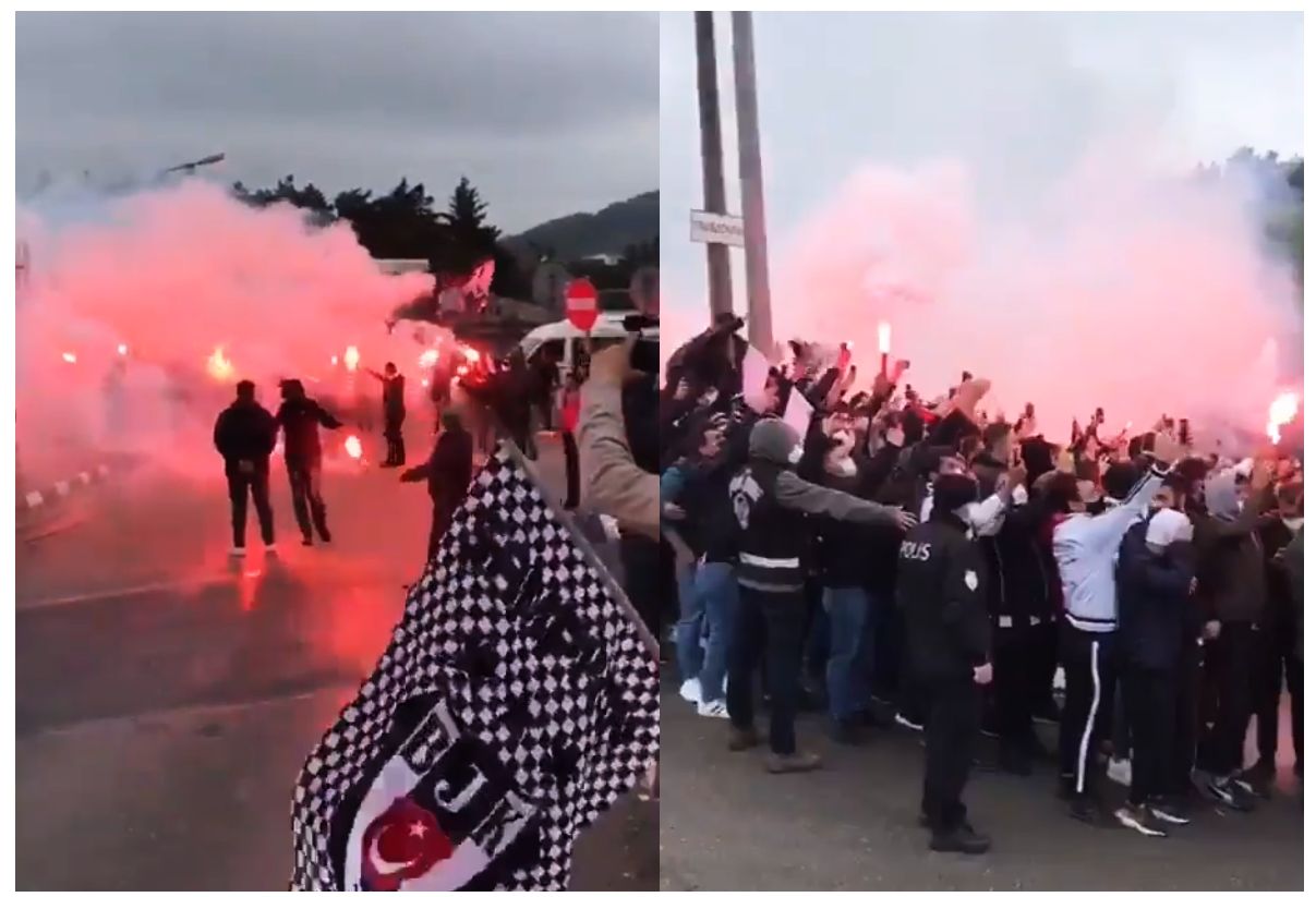 Beşiktaş taraftarından meşaleli destek!