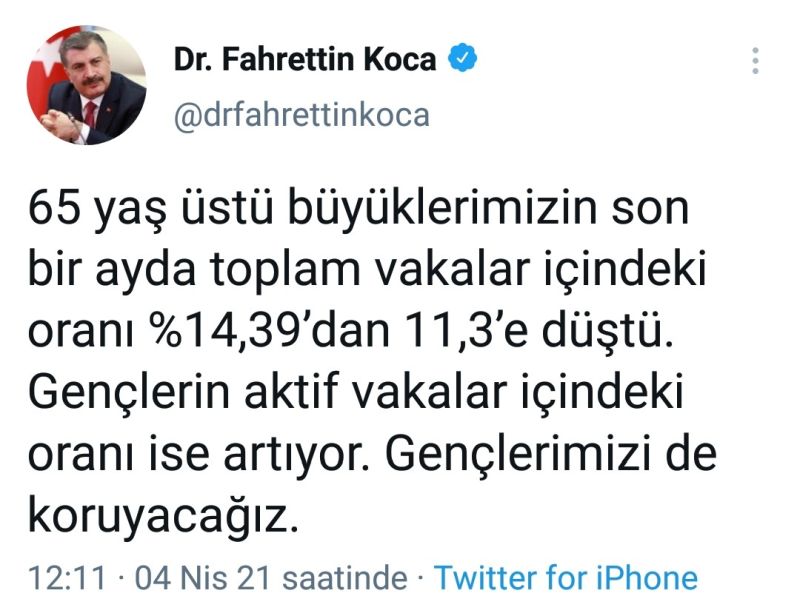 Fahrettin Koca'dan Dikkat Çeken Tweet: 'Gençlerin aktif vakalar içindeki oranı artıyor!'