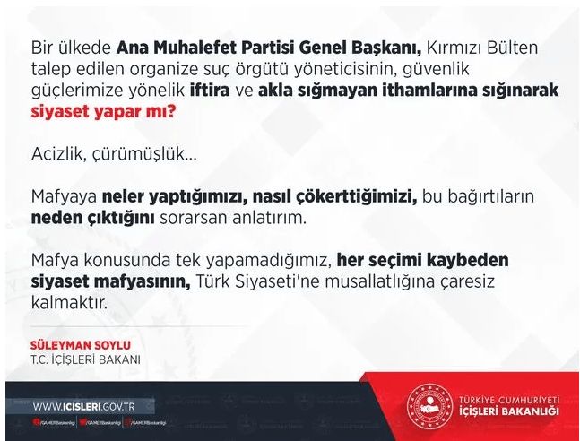 İçişleri Bakanı Soylu'dan CHP lideri Kılıçdaroğlu'na, 'Sedat Peker yanıtı!'