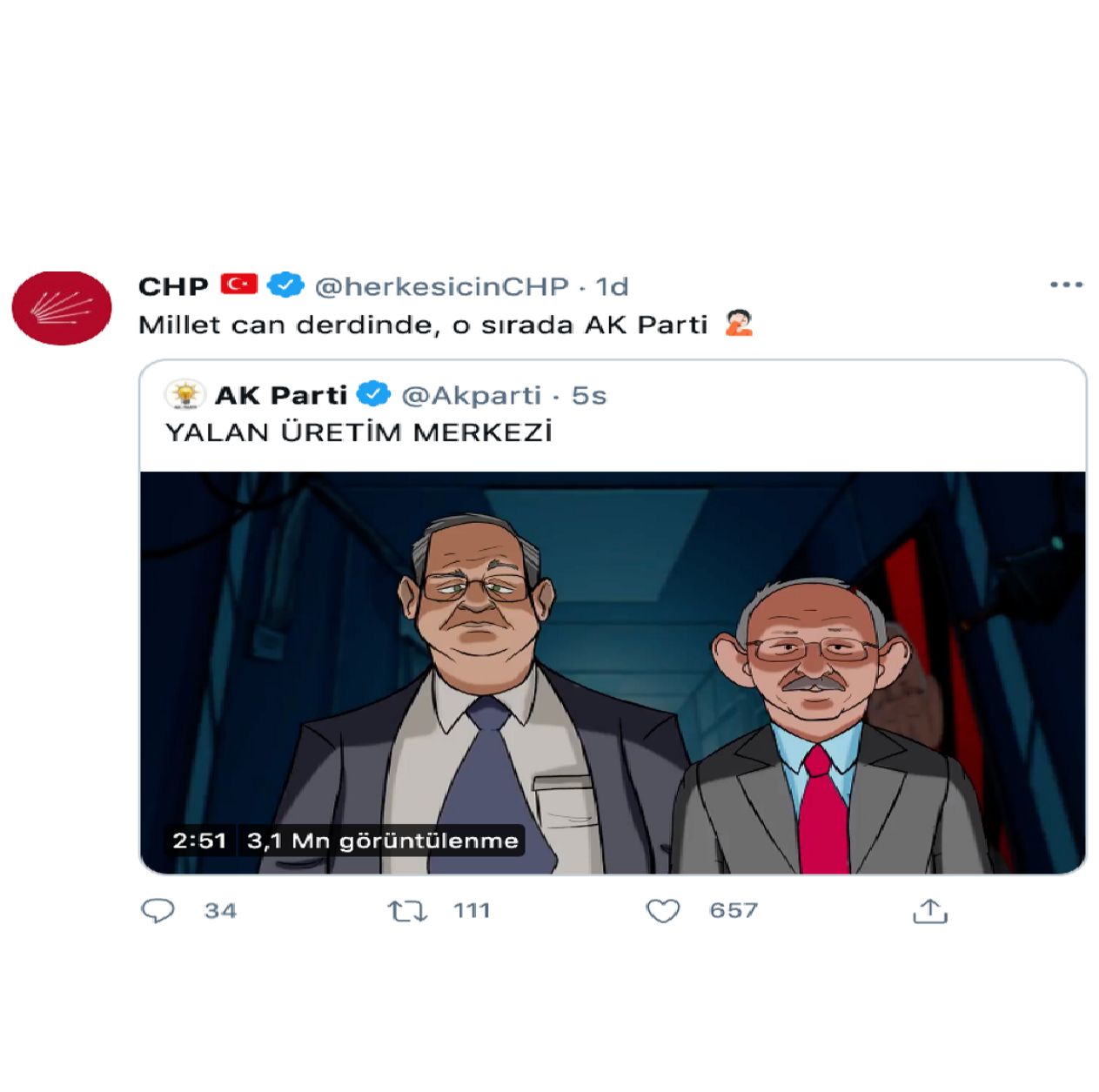 CHP'den AK Parti'nin çizgi filmli videosuna 'retweet' yapıldı!