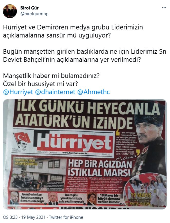 MHP İstanbul il Başkanı Birol Gür, Demirören Medya Grubu'nu hedef aldı!