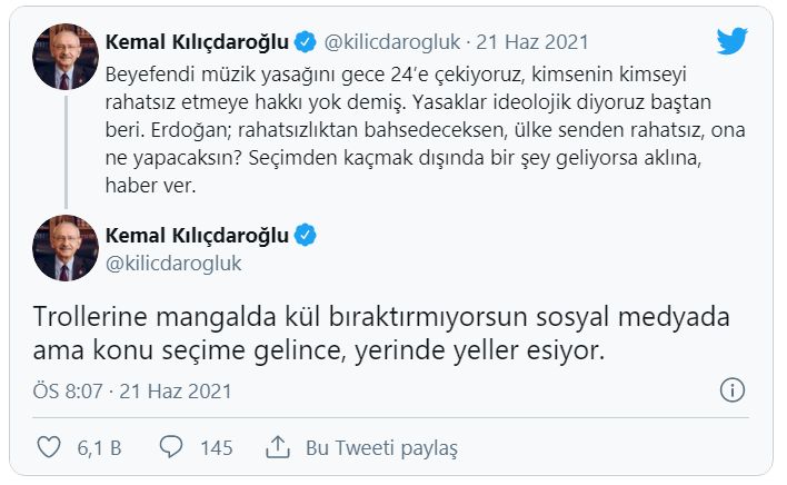 CHP Lideri Kılıçdaroğlu'ndan 'müzik kısıtlaması' tepkisi: 