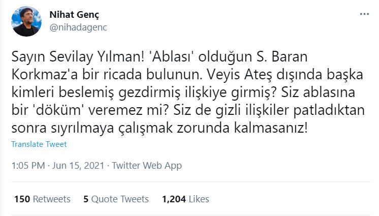 Gazeteci-Yazar Nihat Genç, 'abla' Sevilay Yılman'dan ne istedi?