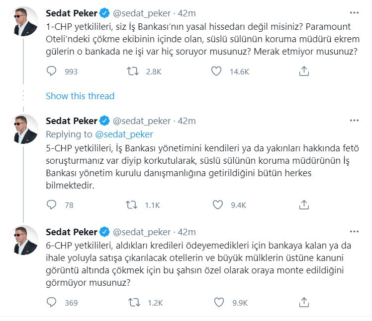 Sedat Peker'den CHP'ye soru! Ekrem Gülen'in İş Bankası'na monte edildiğini görmüyor musunuz?