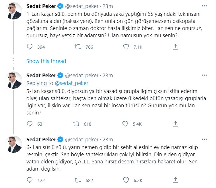 Sedat Peker, Süleyman Soylu'ya ateş püskürdü! Peker'in Feridun Öncel tepkisi!