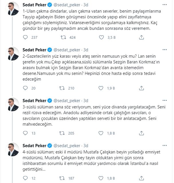 Sedat Peker'den yeni salvolar... 'Erdoğan - Joe Biden' görüşmesi sırasında tweet yağmuru!