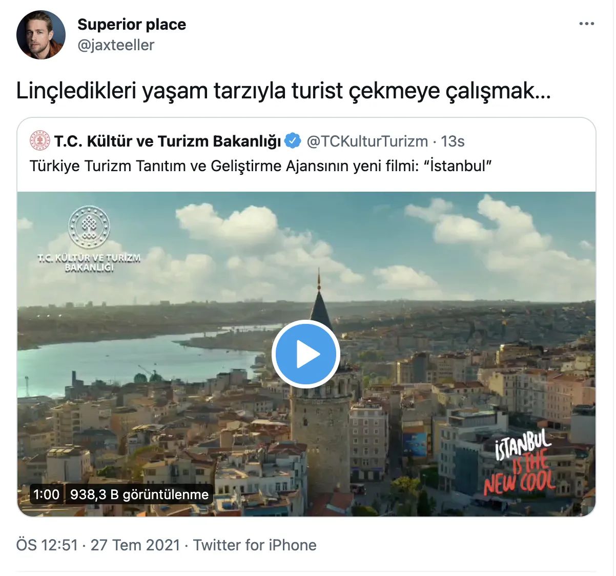 Turizm Bakanlığı'nın 'İstanbul' filmine tepki: "Linçledikleri yaşam tarzıyla turistlere reklam yapıyorlar!"