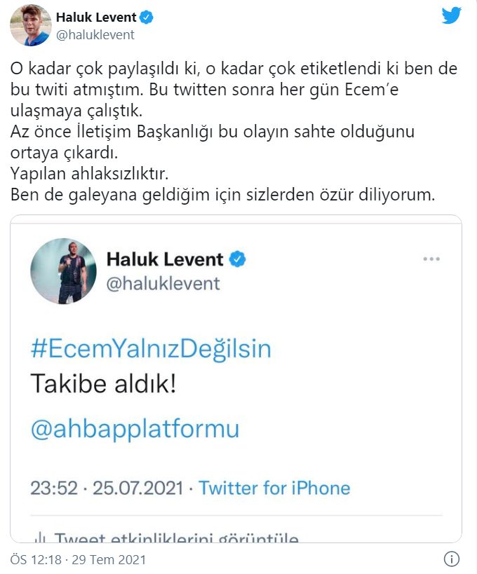 Haluk Levent'ten 'Ecem Güçlük' açıklaması: 