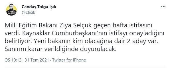 Bomba iddia! Bakan Ziya Selçuk istifa etti, Cumhurbaşkanı Erdoğan kabul etti! 