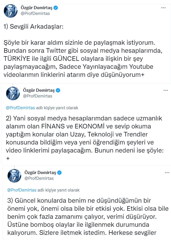 Özgür Demirtaş Twitter'a veda etti: "Güncel konularda benim ne düşündüğümün bir önemi yok,..!"