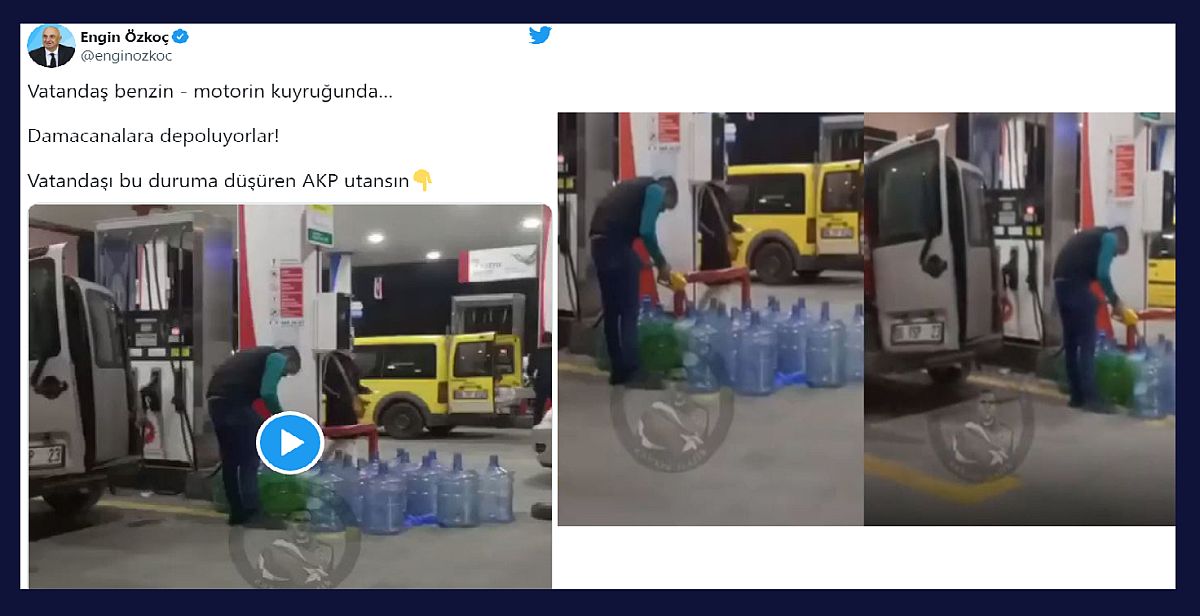 Çarpıcı görüntüyü CHP'li Özkoç paylaştı: 'Damacanayla benzin depoluyorlar!'