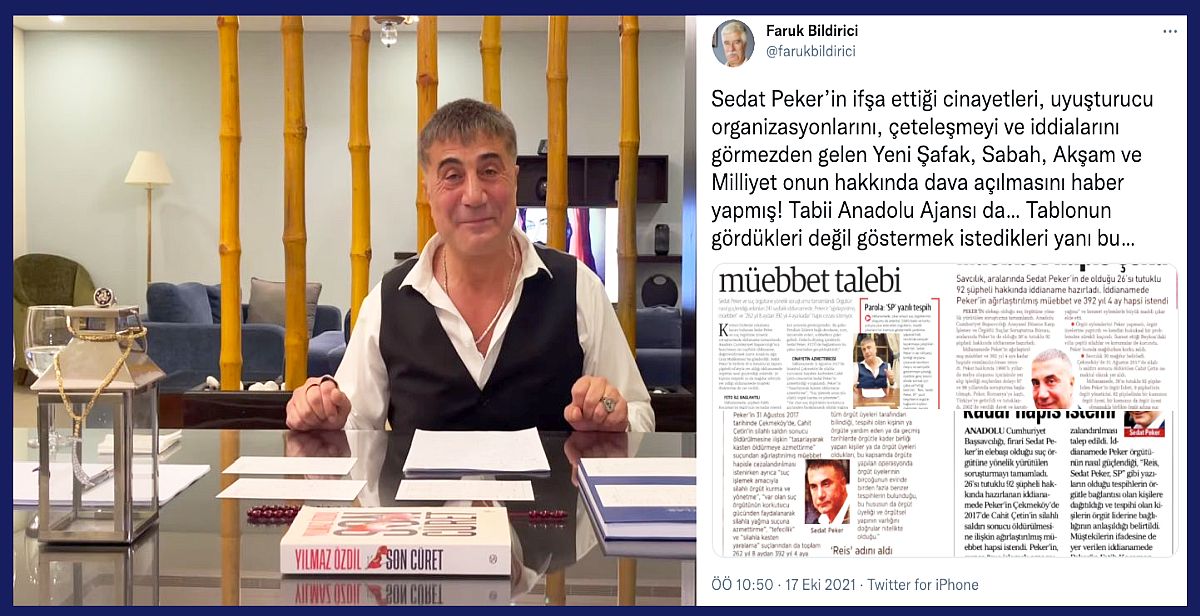 Medya Ombudsmanı Faruk Bildirici'den iktidara yakın medyaya Sedat Peker eleştirisi...!