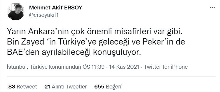 BAE Veliaht Prensi, Erdoğan’la görüşmek için Türkiye’ye geliyor! Dikkat çeken Sedat Peker iddiası..!