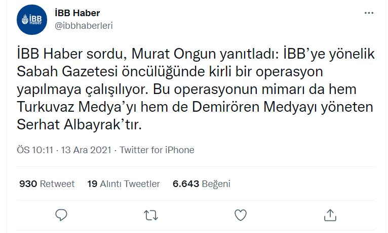 İBB Sözcüsü Murat Ongun: 