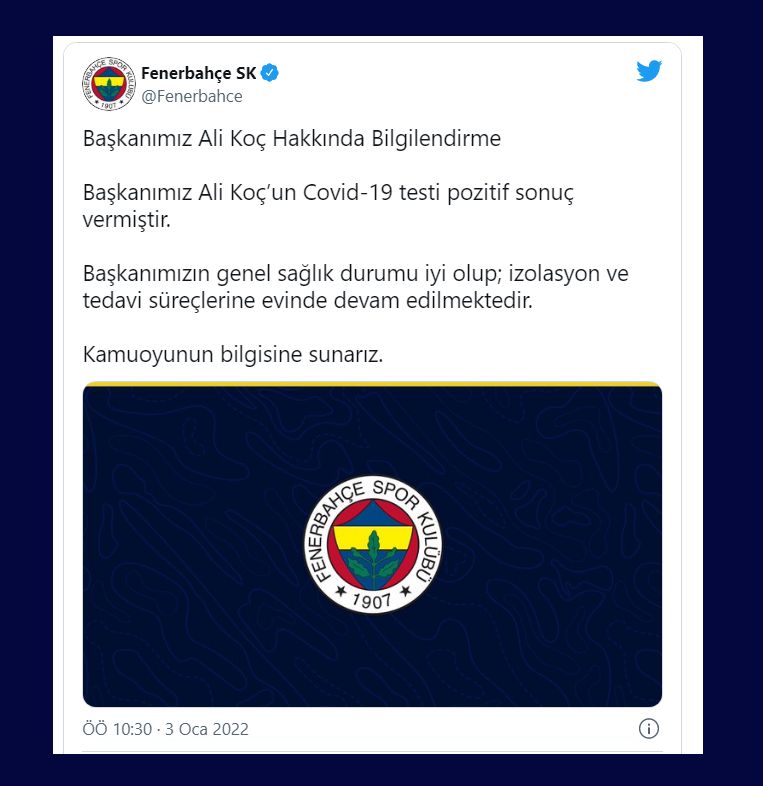 Fenerbahçe Başkanı Ali Koç koronavirüse yakalandı...