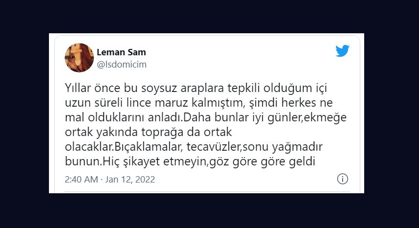 Leman Sam’ın 'soysuz araplar' ifadesiyle yaptığı 'ırkçı paylaşım' sosyal medyada infial yarattı!
