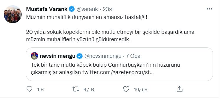 Mustafa Varank'tan Nevşin Mengü'ye: "Müzmin muhaliflik dünyanın en amansız hastalığı...!"