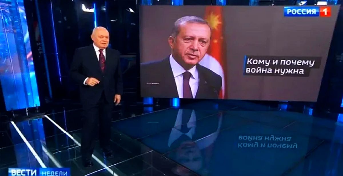 Rusya devlet televizyonu "Savaş kimlerin işine gelir" sorusunu Cumhurbaşkanı Erdoğan'ın fotoğrafıyla paylaştılar!